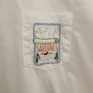 Sardines hand embroidered Hanes Classic White pocket T-Shirt